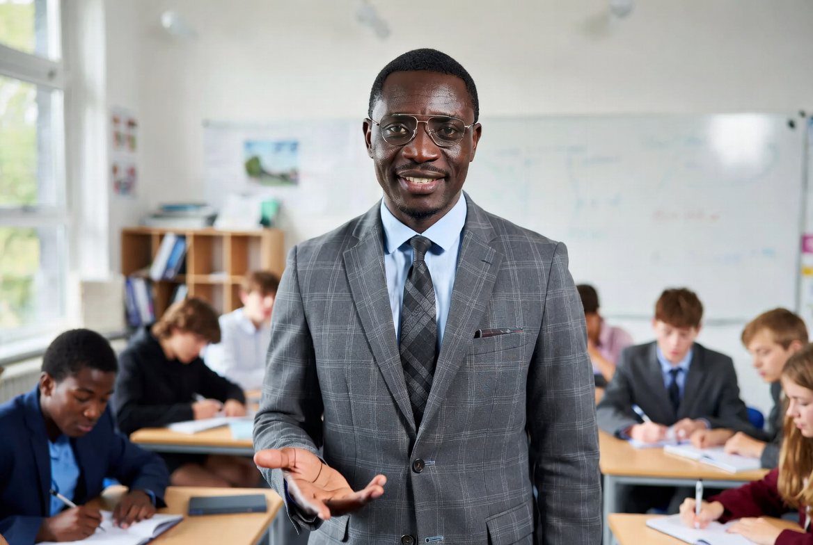 Teacher supporting students with mathematics
